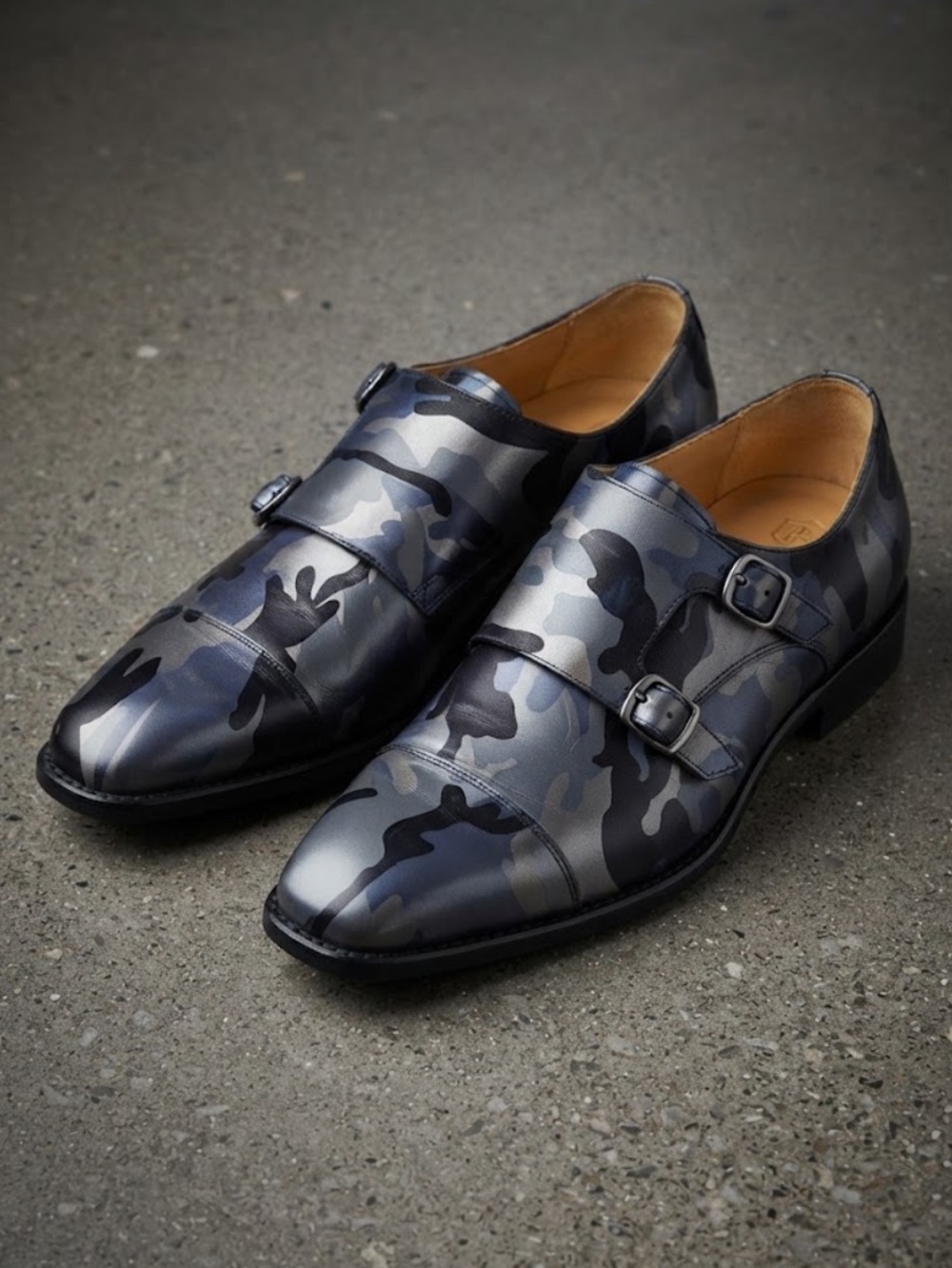 Carrucci Men's Camouflage Double Monk Strap Dress Shoes - Blue Gray Size 10